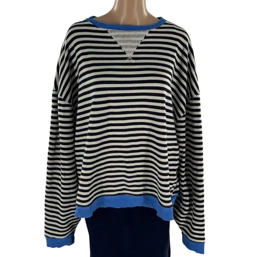 Free People We The Free Black Classic Striped Contrast Crew Sweatshirt